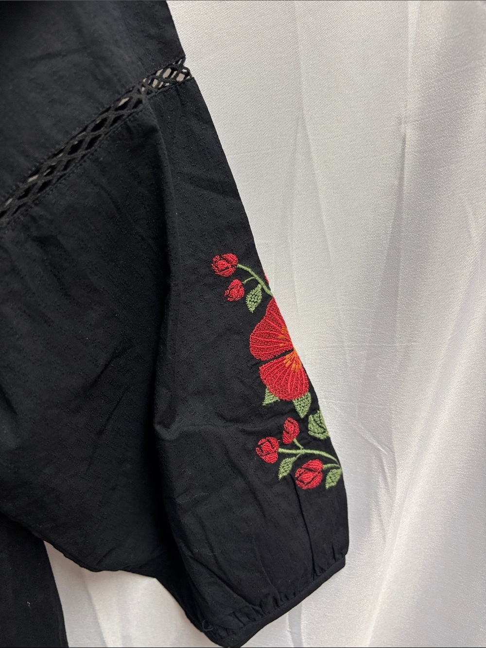 NWT Gudrun Sjoden Aland Long Sleeve Embroidered Floral Maxi Dress Black Size XL - Picture 5 of 8
